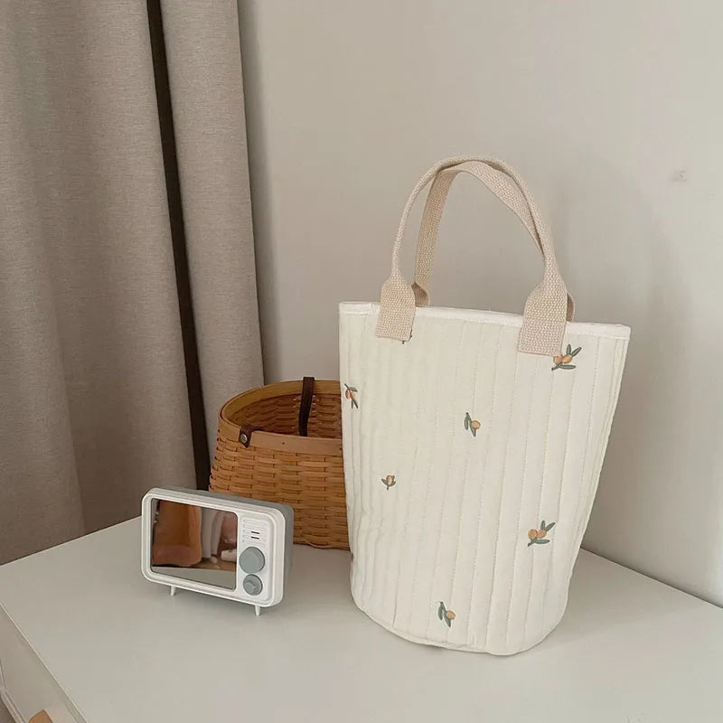 -キルティングバック 刺繍 バケツバック トートバッグ ママバッグ くま オリーブ チューリップ 鞄【mh0000164】 - mamahalo shop - マザーズバッグ -  べビー服 - 子供服 - 男の子 - 女の子