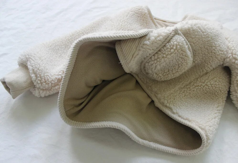 -キッズアウター フリースジャケット コート ジャンパー ジャケット ベージュ ブラウン 2カラー ユニセックス 男の子 女の子 子供服 - mamahalo shop - ショートコート・ジャケット・ジャンパー -  べビー服 - 子供服 - 男の子 - 女の子