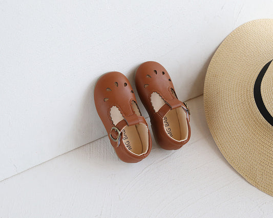 -【国内発送】ベビーシューズ ストラップ プチフォーマルシューズ 靴 赤茶 ブラウン サイズ23 - mamahalo shop - 靴 -  べビー服 - 子供服 - 男の子 - 女の子