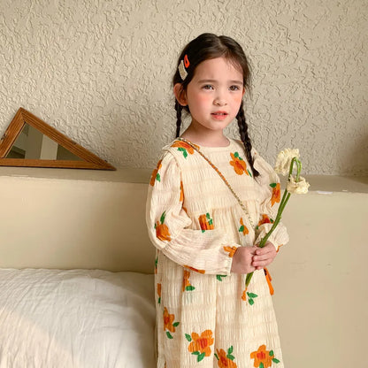 -キッズ フラワー 長袖ワンピース - mamahalo shop - 長袖ワンピース -  べビー服 - 子供服 - 男の子 - 女の子