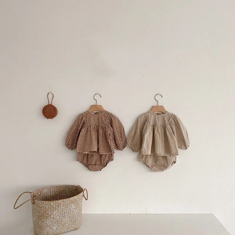 -ベビー チェック セットアップ ブラウス ブルマ【mh0000472】 - mamahalo shop - 長袖セットアップ -  べビー服 - 子供服 - 男の子 - 女の子