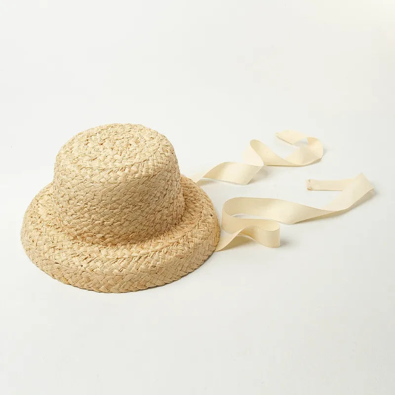 -キッズ つば織り 麦わら帽子 ビーチ サンハット ラフィア レトロ 帽子【mh0003466】 - mamahalo shop - ベビー用帽子 -  べビー服 - 子供服 - 男の子 - 女の子