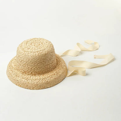 -キッズ つば織り 麦わら帽子 ビーチ サンハット ラフィア レトロ 帽子【mh0003466】 - mamahalo shop - ベビー用帽子 -  べビー服 - 子供服 - 男の子 - 女の子