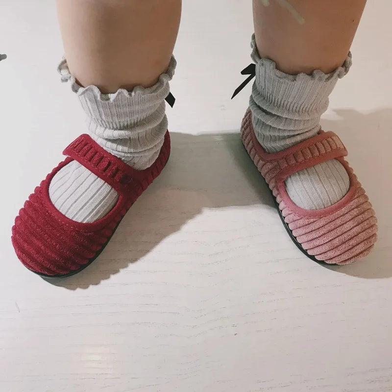 -ベビー キッズ コーデュロイ ストラップ シューズ バレエ シューズ 靴 - mamahalo shop - 靴 -  べビー服 - 子供服 - 男の子 - 女の子