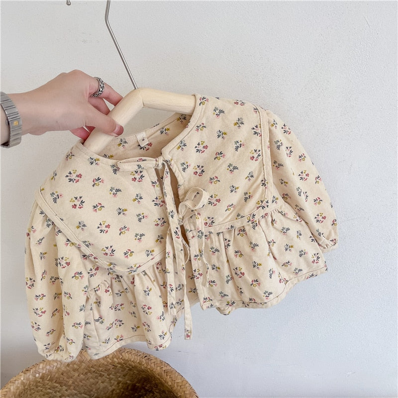 -キッズ服 長袖 ブラウス シャツ カーディガン ジャケット フラワー 花柄 ビッグ襟 ベージュ 紫 2色 女の子 - mamahalo shop - ショートコート・ジャケット・ジャンパー -  べビー服 - 子供服 - 男の子 - 女の子