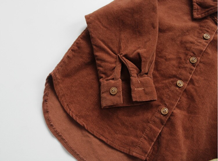 -キッズ コーデュロイ 長袖 ルーズ シャツ ベージュ ブラウン ボーイズ - mamahalo shop - 長袖シャツ・ブラウス -  べビー服 - 子供服 - 男の子 - 女の子