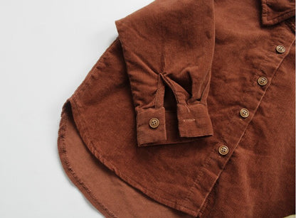 -キッズ コーデュロイ 長袖 ルーズ シャツ ベージュ ブラウン ボーイズ - mamahalo shop - 長袖シャツ・ブラウス -  べビー服 - 子供服 - 男の子 - 女の子