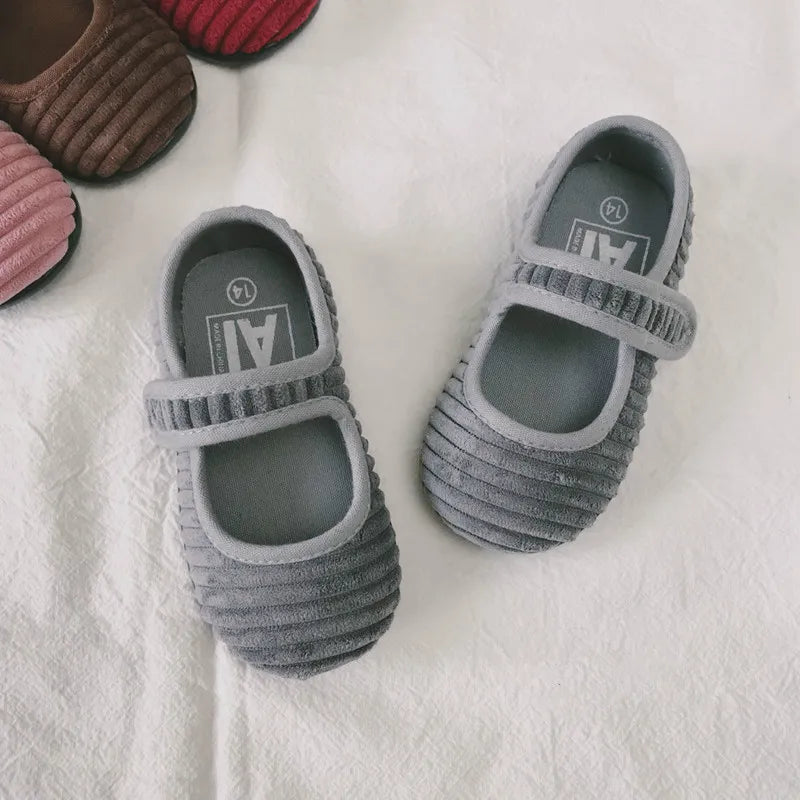 -ベビー キッズ コーデュロイ ストラップ シューズ バレエ シューズ 靴 - mamahalo shop - 靴 -  べビー服 - 子供服 - 男の子 - 女の子