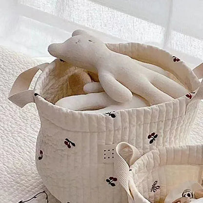 -キルティングバスケット おもちゃ おむつ 刺繍 収納ボックス ハンドル付き - mamahalo shop - おむつ収納 -  べビー服 - 子供服 - 男の子 - 女の子