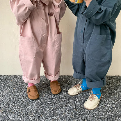 -キッズ 刺繍 長袖ジャンプスーツ つなぎ【mh0000168】 - mamahalo shop - 長袖ジャンプスーツ -  べビー服 - 子供服 - 男の子 - 女の子