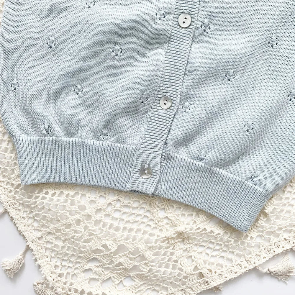 -キッズカーディガン ニットジャケット フラワー花柄刺繍 ピンク/ブルー/2カラー - mamahalo shop - カーディガン・パーカー -  べビー服 - 子供服 - 男の子 - 女の子