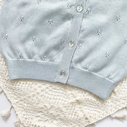 -キッズカーディガン ニットジャケット フラワー花柄刺繍 ピンク/ブルー/2カラー - mamahalo shop - カーディガン・パーカー -  べビー服 - 子供服 - 男の子 - 女の子