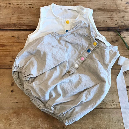 -☺︎ ベビーロンパース コットンリネン ノースリーブボディスーツ 2カラー - mamahalo shop - ノースリーブロンパース -  べビー服 - 子供服 - 男の子 - 女の子