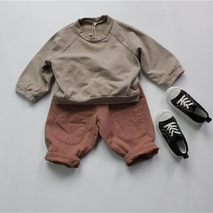 -キッズ スウェット トップス トレーナー アプリコット コーヒー ユニセックス - mamahalo shop - トレーナー・フーディ -  べビー服 - 子供服 - 男の子 - 女の子