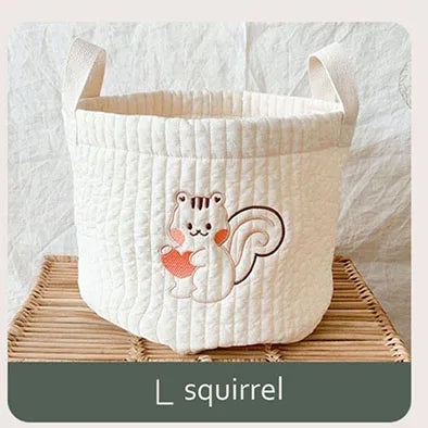 -キルティングバスケット おもちゃ おむつ 刺繍 収納ボックス ハンドル付き - mamahalo shop - おむつ収納 -  べビー服 - 子供服 - 男の子 - 女の子