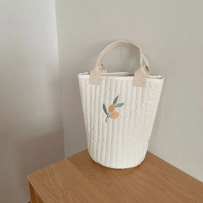 -キルティングバック 刺繍 バケツバック トートバッグ ママバッグ くま オリーブ チューリップ 鞄【mh0000164】 - mamahalo shop - マザーズバッグ -  べビー服 - 子供服 - 男の子 - 女の子