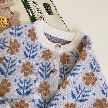 -キッズカーディガン ニットジャケット フラワー花柄 - mamahalo shop - カーディガン・パーカー -  べビー服 - 子供服 - 男の子 - 女の子