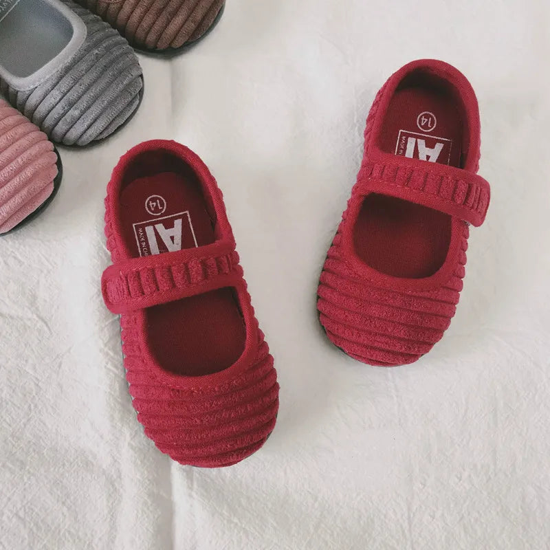 -ベビー キッズ コーデュロイ ストラップ シューズ バレエ シューズ 靴 - mamahalo shop - 靴 -  べビー服 - 子供服 - 男の子 - 女の子