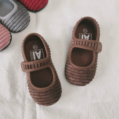 -ベビー キッズ コーデュロイ ストラップ シューズ バレエ シューズ 靴 - mamahalo shop - 靴 -  べビー服 - 子供服 - 男の子 - 女の子