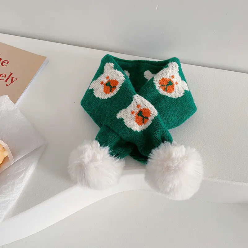 -キッズ くま ぽんぽん付き マフラー - mamahalo shop - ネックウォーマー -  べビー服 - 子供服 - 男の子 - 女の子