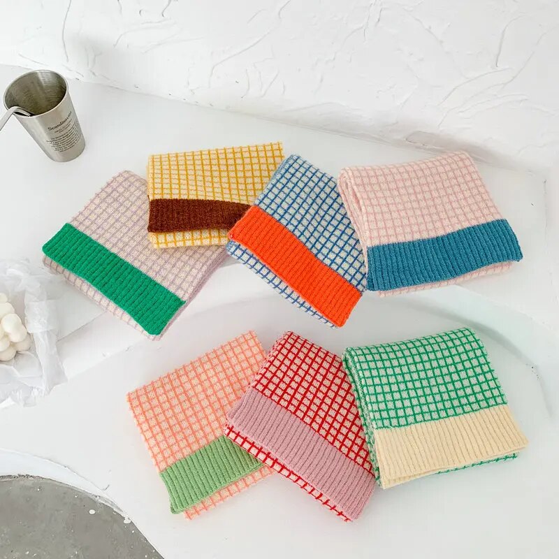 -キッズマフラー チェック ニット カラフルマフラー スカーフ ユニセックス 男の子 女の子 子供服 - mamahalo shop - ネックウォーマー -  べビー服 - 子供服 - 男の子 - 女の子