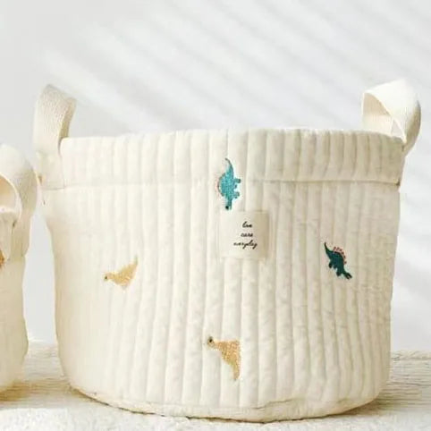 -キルティングバスケット おもちゃ おむつ 刺繍 収納ボックス ハンドル付き - mamahalo shop - おむつ収納 -  べビー服 - 子供服 - 男の子 - 女の子