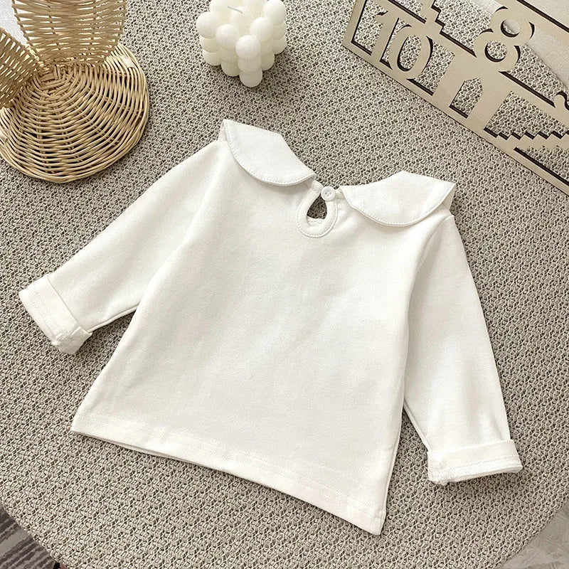 -ベビートップス 長袖丸襟ブラウス Tシャツ 水玉ドットプリント ホワイト【mh0006492】 - mamahalo shop - 長袖シャツ・ブラウス -  べビー服 - 子供服 - 男の子 - 女の子