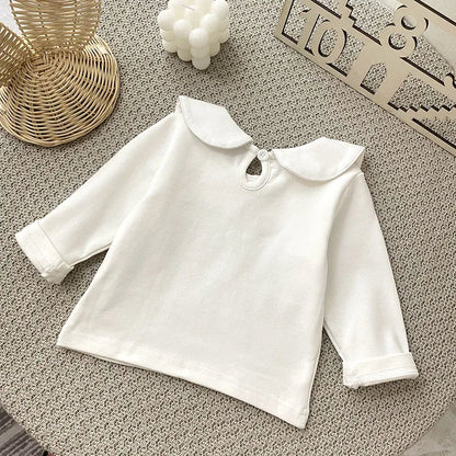 -ベビートップス 長袖丸襟ブラウス Tシャツ 水玉ドットプリント ホワイト【mh0006492】 - mamahalo shop - 長袖シャツ・ブラウス -  べビー服 - 子供服 - 男の子 - 女の子