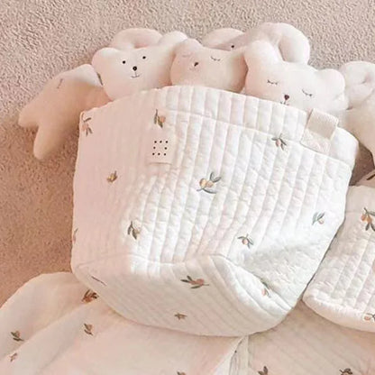 -キルティングバスケット おもちゃ おむつ 刺繍 収納ボックス ハンドル付き - mamahalo shop - おむつ収納 -  べビー服 - 子供服 - 男の子 - 女の子