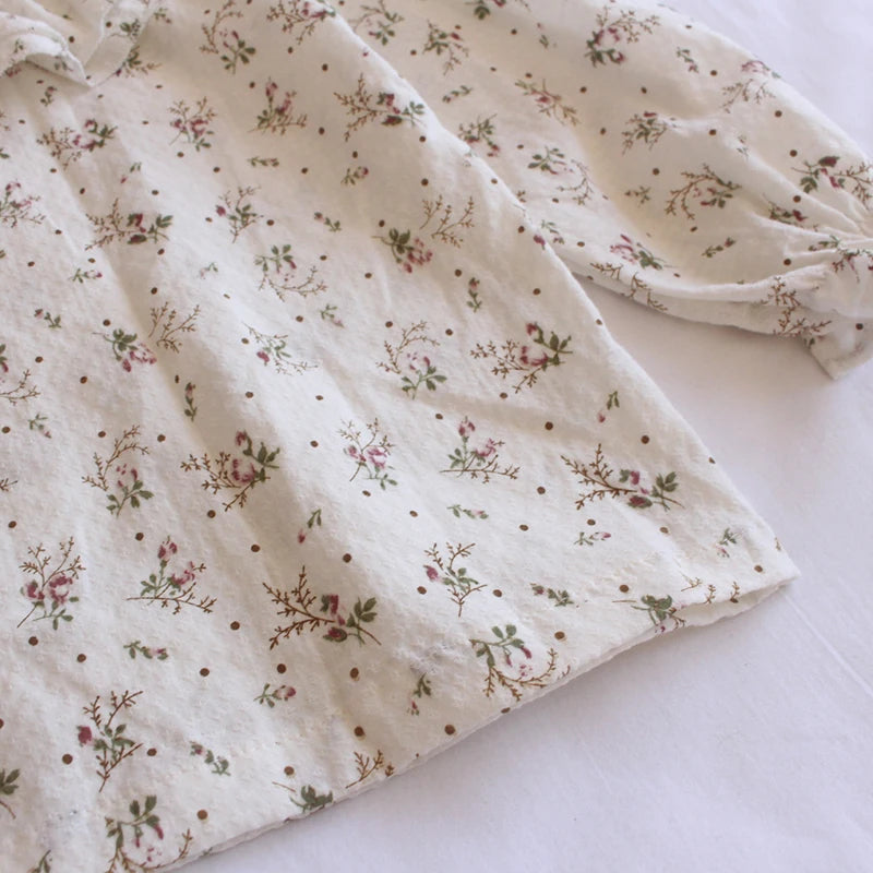 -キッズトップス 長袖ブラウス フラワー小花柄プリント ダブルフリル襟 - mamahalo shop - 長袖シャツ・ブラウス -  べビー服 - 子供服 - 男の子 - 女の子