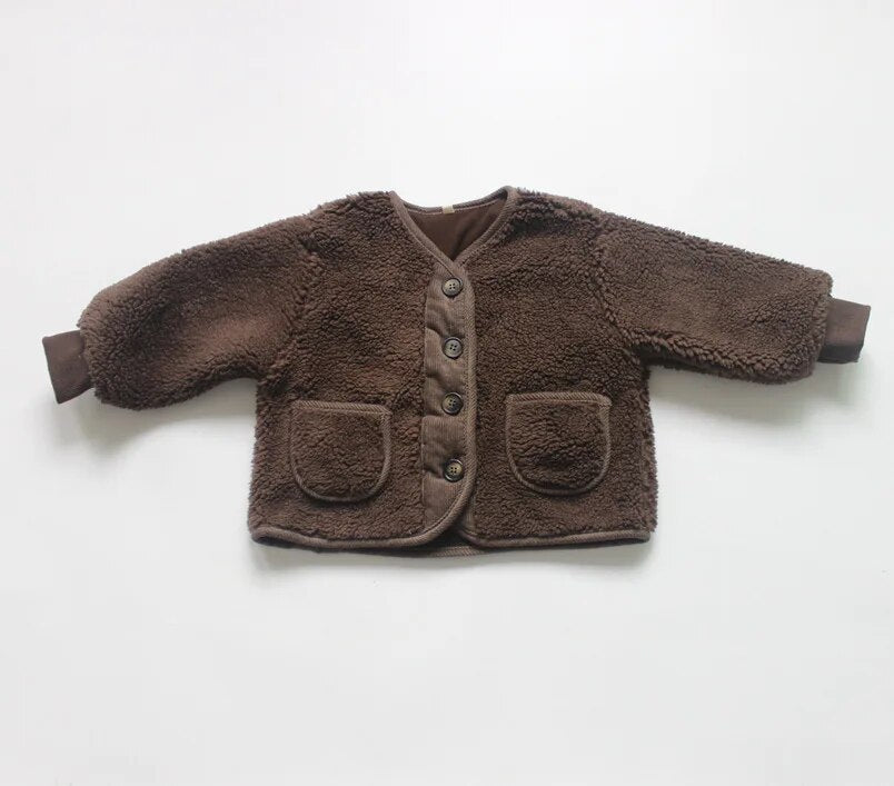 -キッズアウター フリースジャケット コート ジャンパー ジャケット ベージュ ブラウン 2カラー ユニセックス 男の子 女の子 子供服 - mamahalo shop - ショートコート・ジャケット・ジャンパー -  べビー服 - 子供服 - 男の子 - 女の子