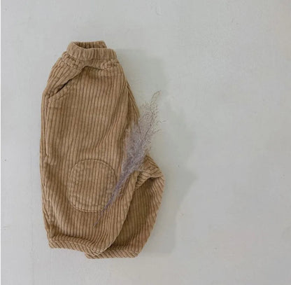 -キッズパンツ コーデュロイ 膝パッチ ルーズパンツ ロングパンツ ベージュ ブラウン 2カラー - mamahalo shop - ロングパンツ・スウェットパンツ -  べビー服 - 子供服 - 男の子 - 女の子