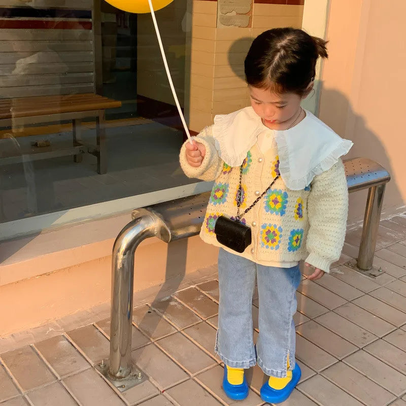 -キッズ ニット レトロ フラワー カーディガン【mh0000174】 - mamahalo shop - カーディガン・パーカー -  べビー服 - 子供服 - 男の子 - 女の子