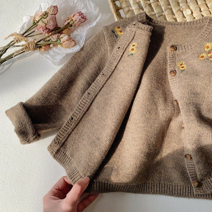 キッズ フラワー 刺繍 ニット カーディガン ガールズ - mamahalo shop - カーディガン・パーカー - ベビー服 - 子供服 - 男の子 - 女の子