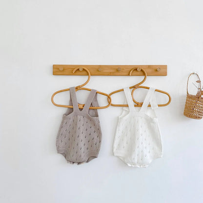-☺︎ ベビーロンパース レースニット サスペンダーボディスーツ 2カラー - mamahalo shop - ノースリーブロンパース -  べビー服 - 子供服 - 男の子 - 女の子