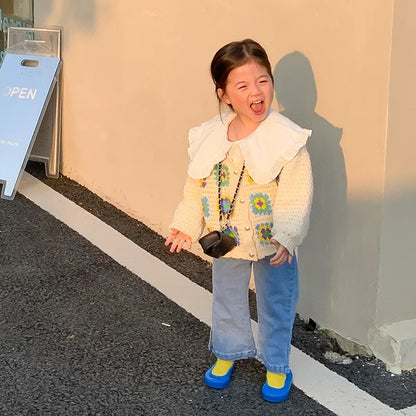 -キッズ ニット レトロ フラワー カーディガン【mh0000174】 - mamahalo shop - カーディガン・パーカー -  べビー服 - 子供服 - 男の子 - 女の子