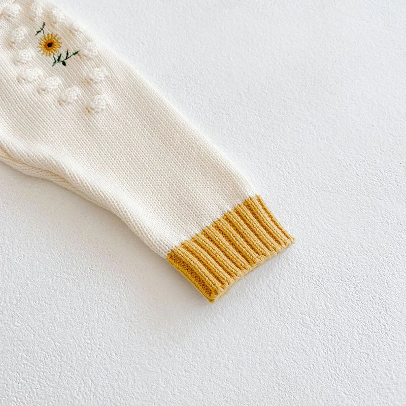 -ベビーロンパース ニット 長袖ボディスーツ ひまわりサンフラワー刺繍【mh0006231】 - mamahalo shop - 長袖ロンパース -  べビー服 - 子供服 - 男の子 - 女の子