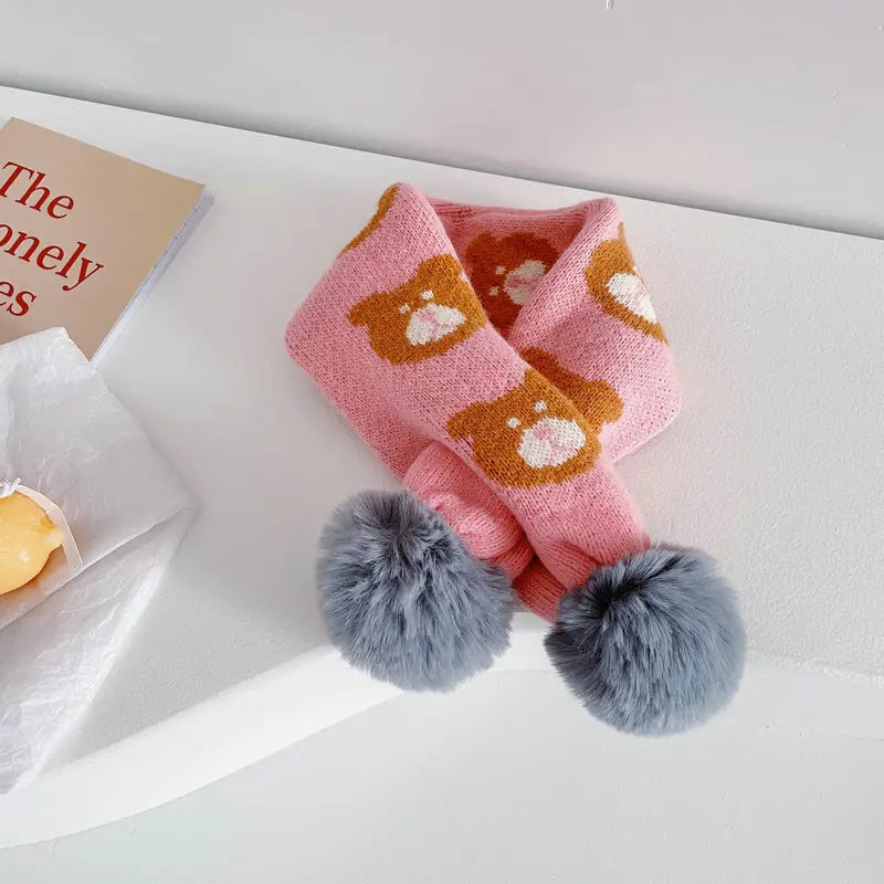 -キッズ くま ぽんぽん付き マフラー - mamahalo shop - ネックウォーマー -  べビー服 - 子供服 - 男の子 - 女の子