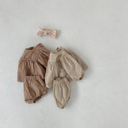 -ベビー チェック セットアップ ブラウス ブルマ【mh0000472】 - mamahalo shop - 長袖セットアップ -  べビー服 - 子供服 - 男の子 - 女の子