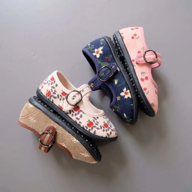 -ベビー キッズ コーデュロイ ストラップ シューズ バレー シューズ 靴 - mamahalo shop - 靴 -  べビー服 - 子供服 - 男の子 - 女の子