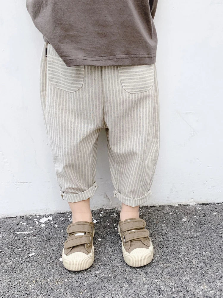 -キッズパンツ ルーズクロップドパンツ ストライプ 2カラー【mh0006302】 - mamahalo shop - ロングパンツ・スウェットパンツ -  べビー服 - 子供服 - 男の子 - 女の子