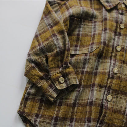 -キッズ服 長袖 シャツ チェック シンプル ベーシック 黄色 赤 2色 男の子 - mamahalo shop - 長袖シャツ・ブラウス -  べビー服 - 子供服 - 男の子 - 女の子