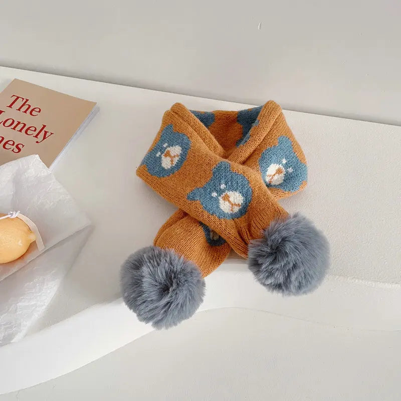 -キッズ くま ぽんぽん付き マフラー - mamahalo shop - ネックウォーマー -  べビー服 - 子供服 - 男の子 - 女の子