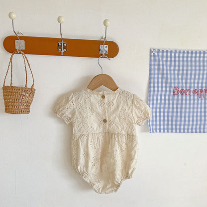 -☺︎ ベビー 刺繍 レース 半袖 ロンパース - mamahalo shop - 半袖ロンパース -  べビー服 - 子供服 - 男の子 - 女の子