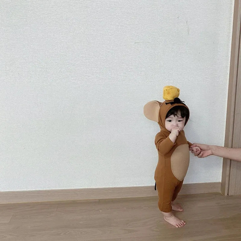 -ベビー ねずみ 耳付きフード ロンパース ハロウィーン コスチューム【mh0000102】 - mamahalo shop - 長袖ロンパース -  べビー服 - 子供服 - 男の子 - 女の子