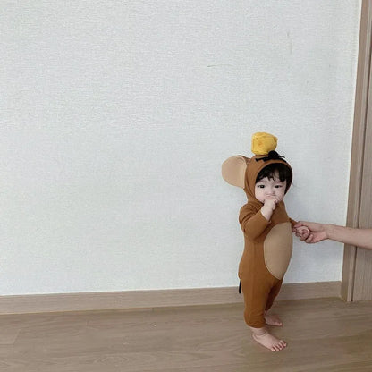 -ベビー ねずみ 耳付きフード ロンパース ハロウィーン コスチューム【mh0000102】 - mamahalo shop - 長袖ロンパース -  べビー服 - 子供服 - 男の子 - 女の子