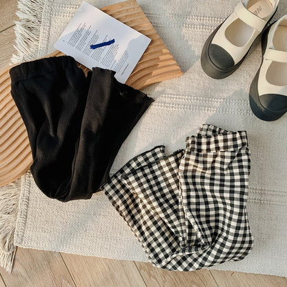 -キッズ チェック 無地 アンクル フレア パンツ - mamahalo shop - ロングパンツ・スウェットパンツ -  べビー服 - 子供服 - 男の子 - 女の子