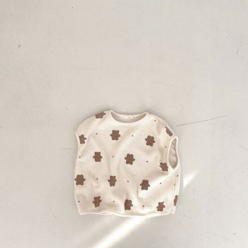 -ベビー ワッフル セットアップ くま ベア ノースリーブ Tシャツ ショートパンツ ボーイズ【mh0002441】 - mamahalo shop - ノースリーブセットアップ -  べビー服 - 子供服 - 男の子 - 女の子