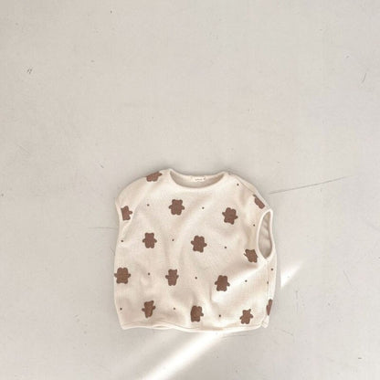 -ベビー ワッフル セットアップ くま ベア ノースリーブ Tシャツ ショートパンツ ボーイズ【mh0002441】 - mamahalo shop - ノースリーブセットアップ -  べビー服 - 子供服 - 男の子 - 女の子