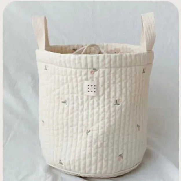 -キルティングバスケット おもちゃ おむつ 刺繍 収納ボックス ハンドル付き - mamahalo shop - おむつ収納 -  べビー服 - 子供服 - 男の子 - 女の子